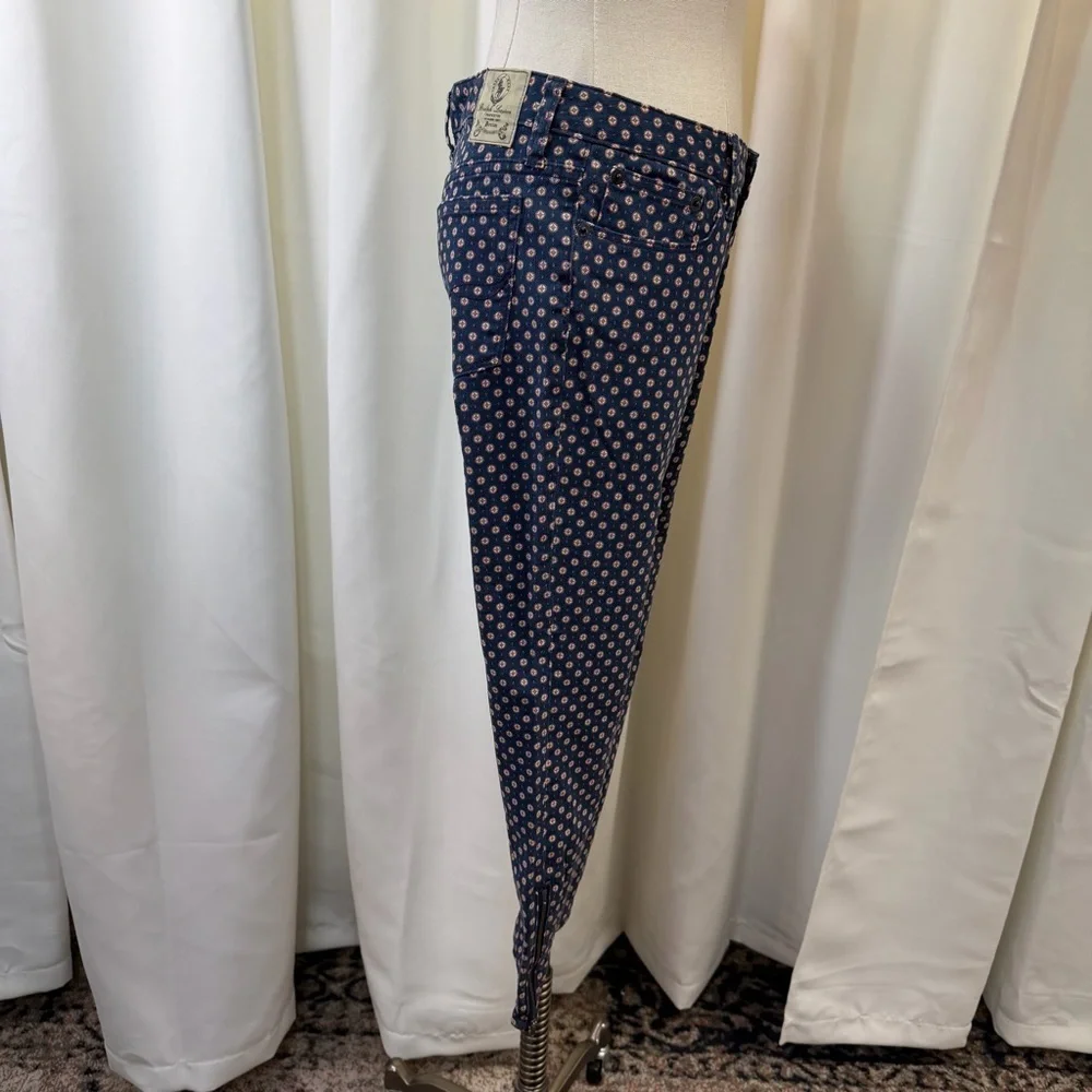 Ralph Lauren Girls Skinny Leg Zip Hem Blue Geometric Dot Print Jeans Size 14